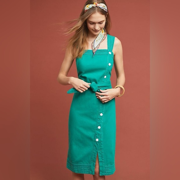 ANTHROPOLOGIE MAEVE Elizabeth Button Front Dress Green Size 16W - Picture 1 of 6